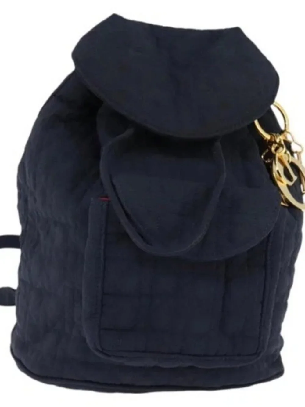 Christian Dior Canage Backpack Nylon Navy Gold Auth 146576